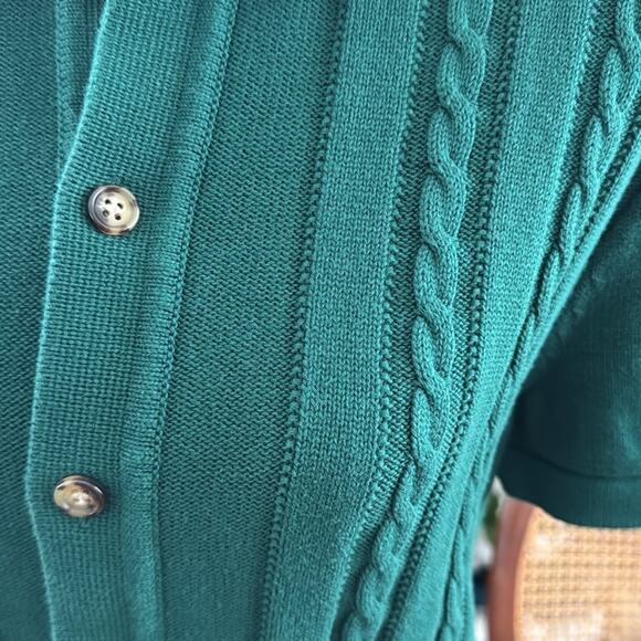 J.Crew Men’s Emerald Green Cable Knit Button Up Short Sleeve Cardigan Sweater - Picture 3 of 6